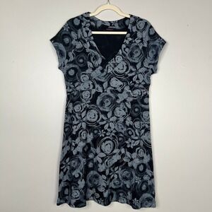 Fresh Produce Floral Short Sleeve V Neck Swing Dress 100% Cotton Size Medium